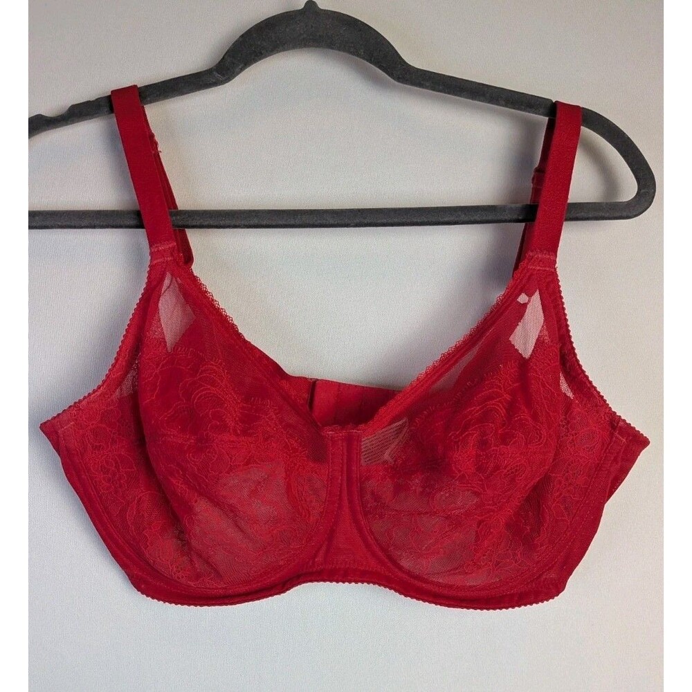 Wacoal 34DD Bra Red Retro Chic Full Figure 855186 Underwire Back Close Lace